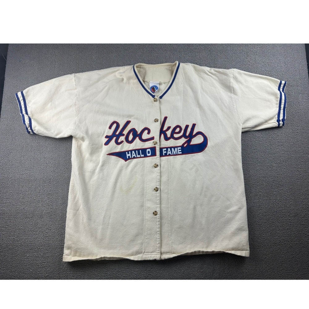 Vintage Hockey‎ Hall of Fame Button Front Shirt Men XXL White Canada Made 90s